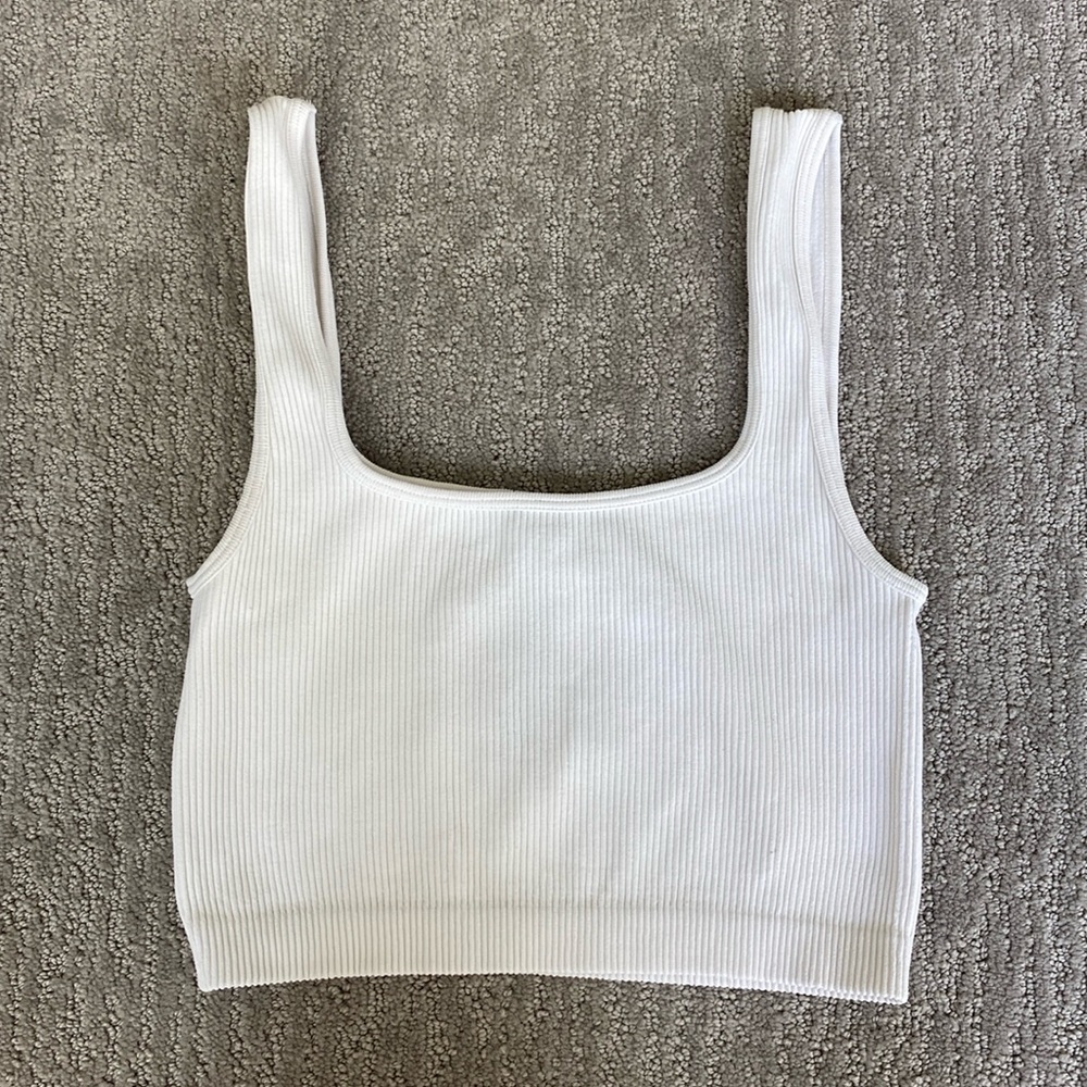 Zara White Ribbed Cropped Tank Top